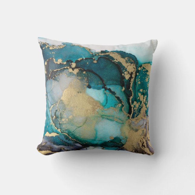 Coussin Artabstracte turquoise d'alcool d'alcool noir, art (Recto)