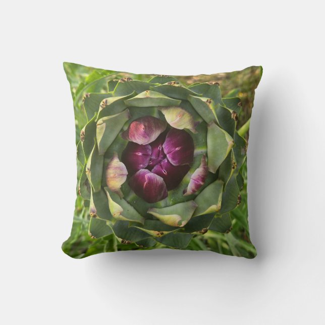 Coussin Artichaut toscan vibrant vert et violet (Recto)