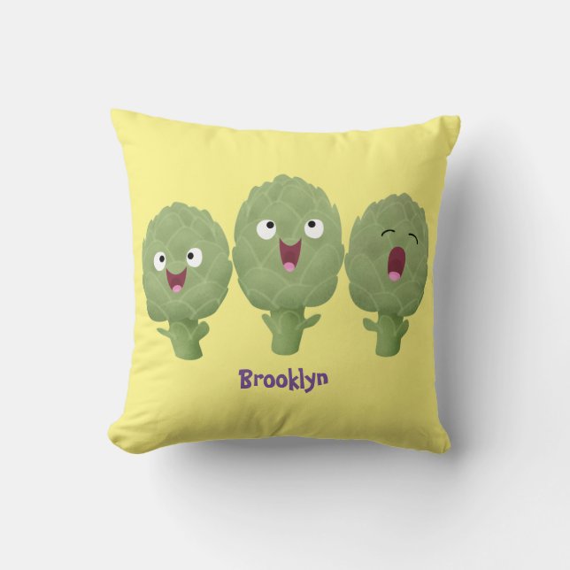 Coussin Artichauts chantants mignons dessin animé végétal (Recto)