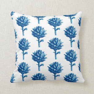 Coussin Artichoke botanique Impression, Indigo bleu et bla