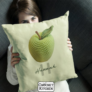 Coussin Artisanat Crochet vert Pomme Nom Monogramme
