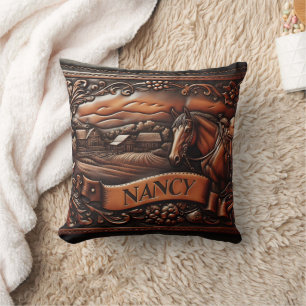 Coussin Artisanat en cuir de rodéo avec cheval et ferme
