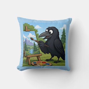 Coussin Artiste amusant corbeau peignant un paysage artist