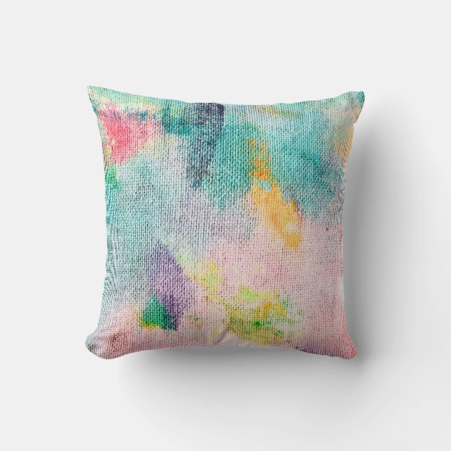 Coussin Artiste Bleu. Présentation contemporaine blanche.  (Recto)