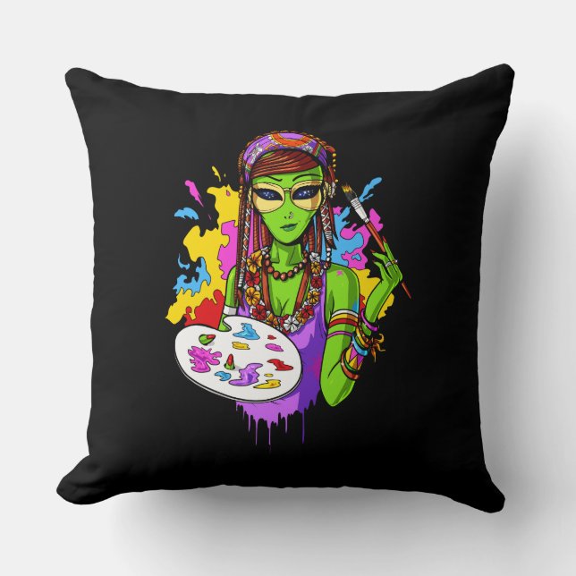 Coussin Artiste de peinture hippie Alien spatial (Recto)
