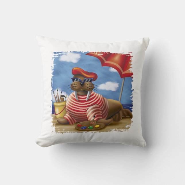Coussin Artiste Français Morse - Scène de peinture de plag (Recto)