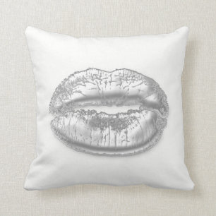 Coussin Artiste maquillage Gris Blanc Silver Kiss Lips