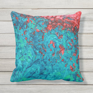 Coussin Artiste Neon Orange Turquoise Vert Acrylique Peint