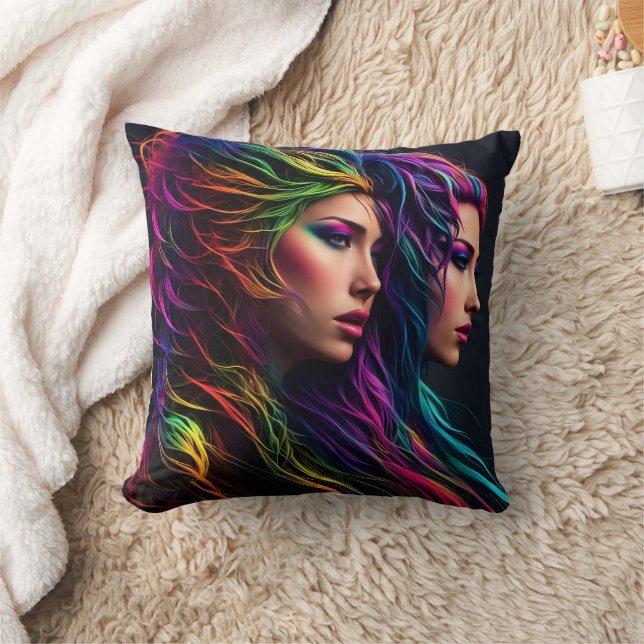 Coussin Artistère Vibrante Arc En Ciel Avec Deux Portraits (Couverture)
