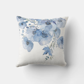 Coussin Artistic Blue Watercolor Flowers