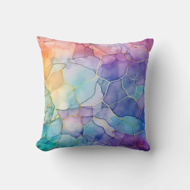 Coussin Artistic Rainbow Alcohol et Encre (Recto)