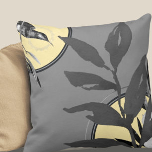 Coussin Artistic Watercolor Leaves   Dark Gray & Yellow
