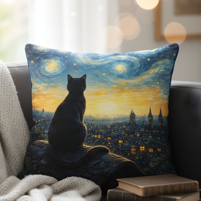 Coussin Artistique Chat Céleste et Décor de Ville  (Créateur téléchargé)