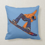Coussin artistique de snowboard de course bleu ora<br><div class="desc">Coussin artistique de snowboard de course bleu orange</div>