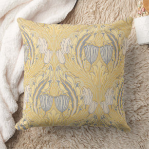 Coussin Arts and Crafts Walter Crane Bleus Tulipes Blanche