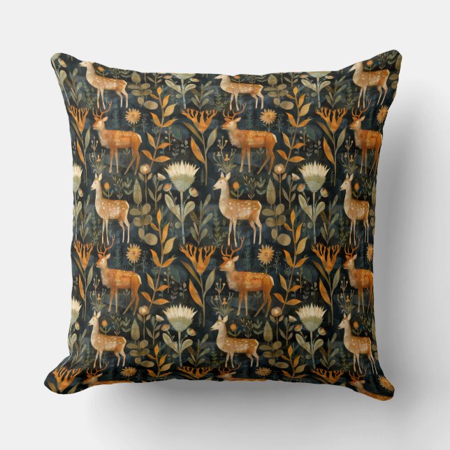 Coussin Arts et artisanat écossais chardons et cerfs (Recto)