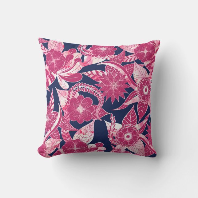 Coussin Artsy Moderne Fuschia Marine Acrylique Feuilles fl (Recto)