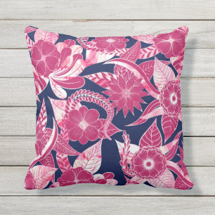 Coussin Artsy Moderne Fuschia Marine Acrylique Feuilles fl