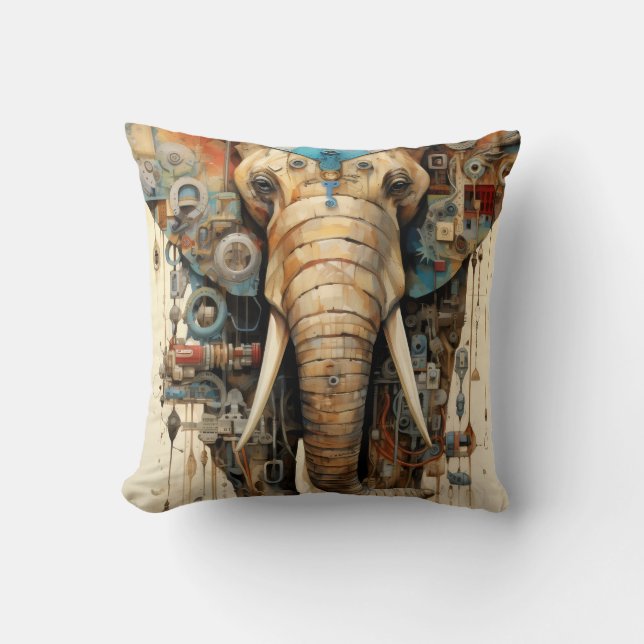 Coussin Artsy steampunk éléphant (Recto)