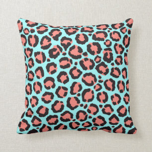 Coussin Artsy Trendy Coral Mint Turquoise Leopard Poster d