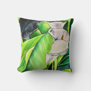 Coussin Arum blanc Lily aquarelle tropicale florale
