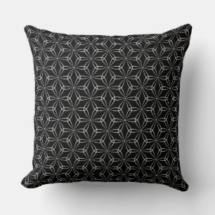 Coussin Asanoha Style 02 - Blanc sur Noir