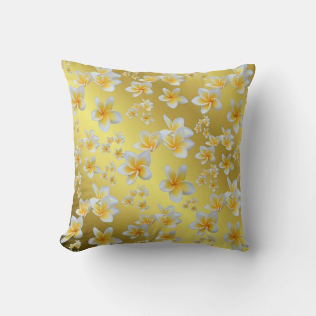 Coussin asiatique, jaune, blanc, floraison, lumineux, or,  (Recto)