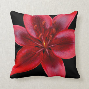 Coussin asiatique noir et rouge de carré de fleur