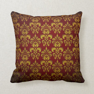 Coussin aspect damassé rouge et or