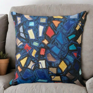 Coussin Aspect de verre coloré bleu abstrait