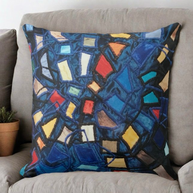 Coussin Aspect de verre coloré bleu abstrait  (Créateur téléchargé)