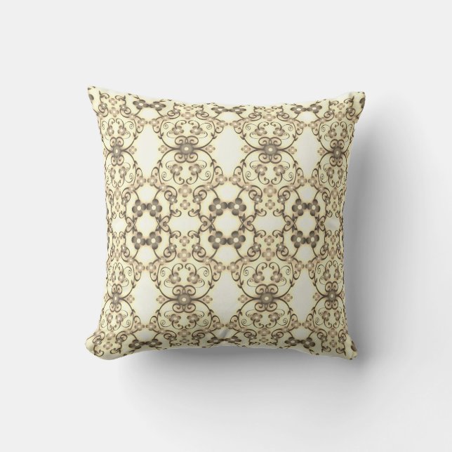 Coussin Aspect dentelle de fleurs Sépia doré (Recto)