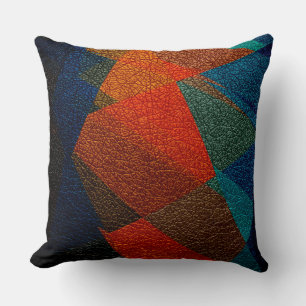 Coussin Aspect en cuir orange et bleu