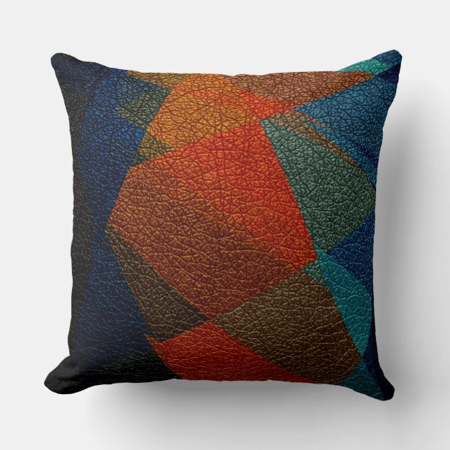 Coussin Aspect en cuir orange et bleu (Recto)