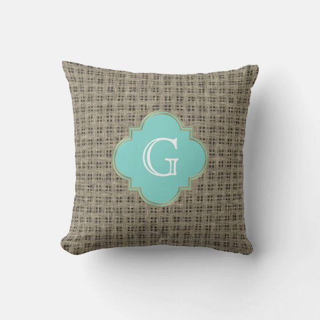 Coussin Aspect rustique de toile de jute, monogramme turqu (Recto)