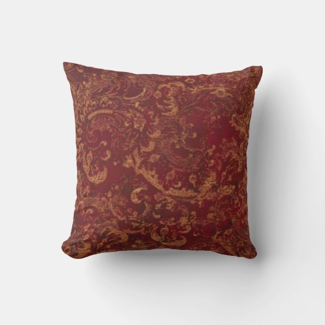 Coussin aspect vieux damas rouge et or (Recto)