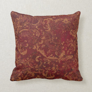 Coussin aspect vieux damas rouge et or