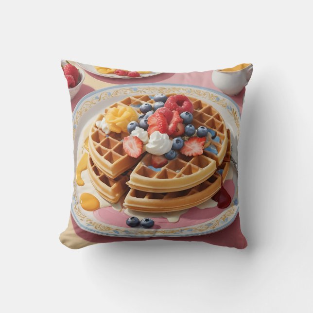 Coussin Assiette de petit-déjeuner gaufre aux fruits rouge (Recto)