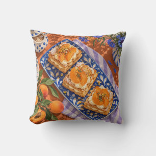 Coussin Assiette Fleurie Bleue Abricot Mille Feuille pour 