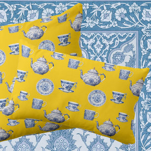 Coussin Assiettes vintage bleu et blanc de style chinoiser