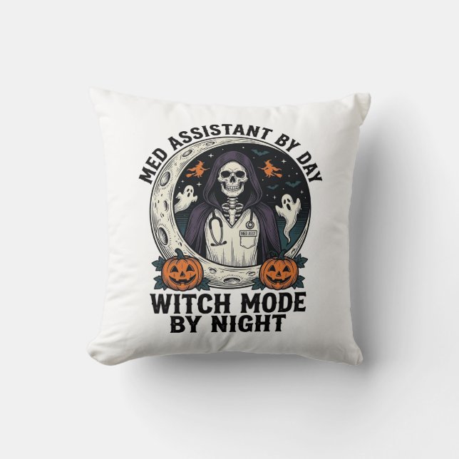 Coussin Assistant médical Sorcière d'Halloween Gravure Vin (Recto)