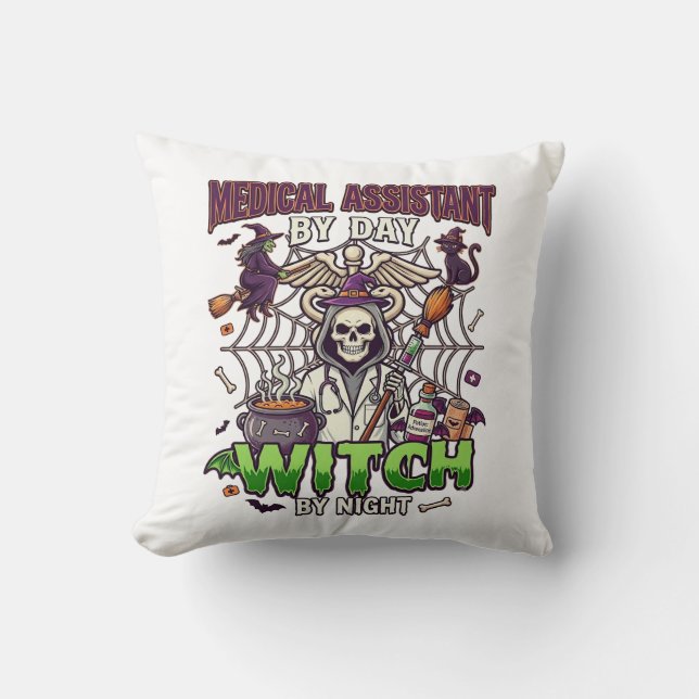 Coussin Assistante médicale Sorcière Squelette Seringue Ch (Recto)