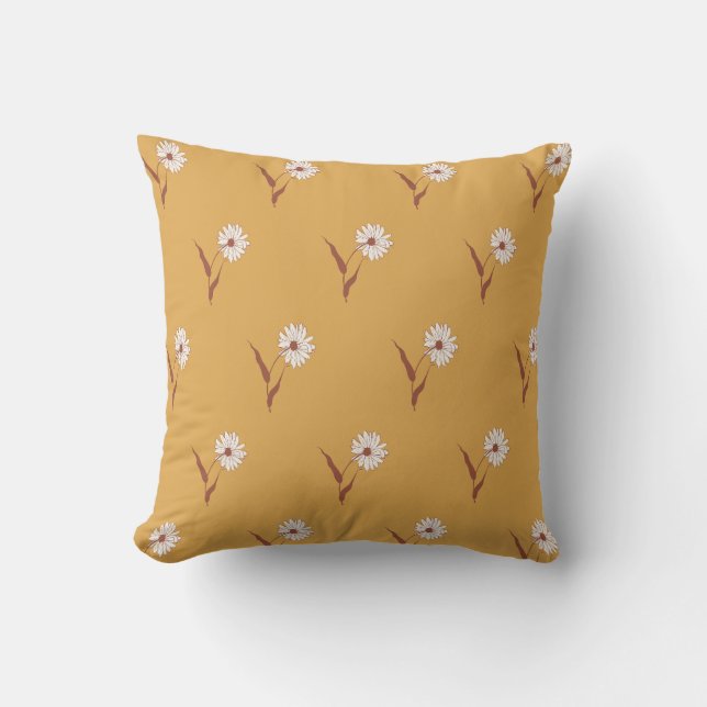 Coussin Aster éparpillé délicat Fleur sauvage | Moutarde a (Recto)