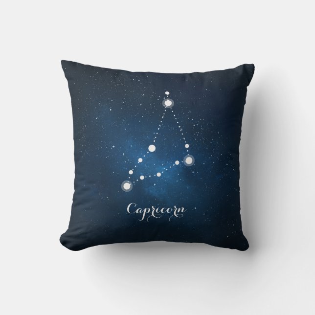 Coussin Astrologie Bleu Nebula Capricorne Symbole Zodiaque (Recto)