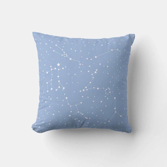 Coussin Astrologie Pastel Bleu Étoiles Constellation (Recto)