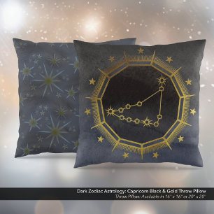 Coussin Astrologie Zodiaque foncée : Capricorne Noir & Or