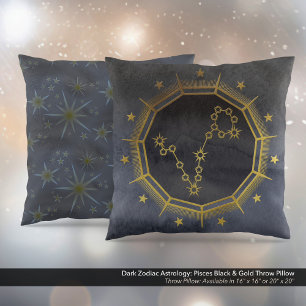 Coussin Astrologie Zodiaque foncée : Poissons Noir & Or