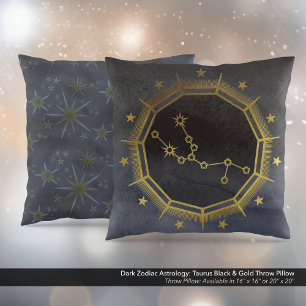 Coussin Astrologie Zodiaque foncée : Taurus Noir & Or