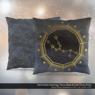 Coussin Astrologie Zodiaque foncée : Taurus Noir & Or