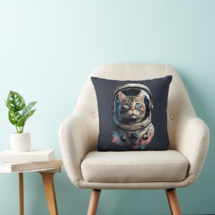 Coussin Astronaut Chat Dans L'Espace Aquarelle Art